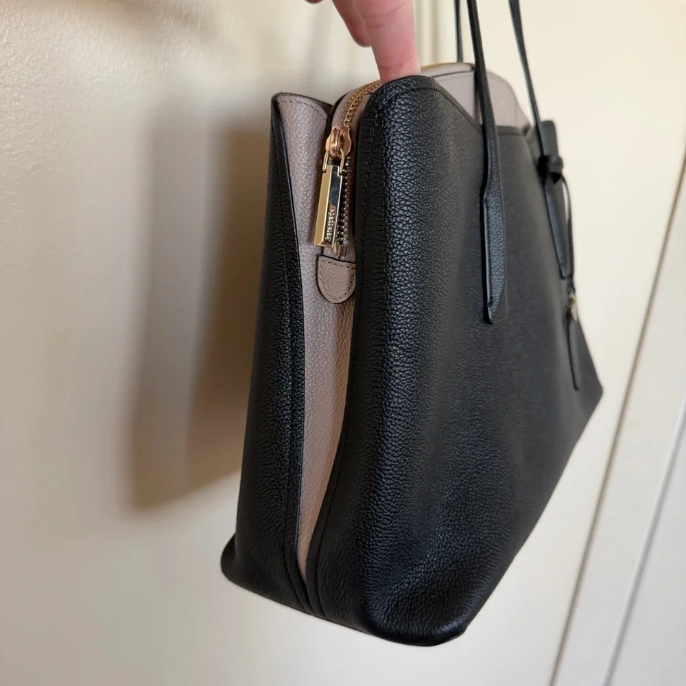 KATE SPADE Margaux Large Satchel Tote Crossbody In Black Warm Taupe